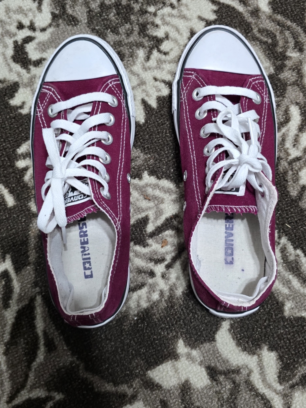Converse Women's Low Top Canvas Sneakers - Burgundy with White Accents